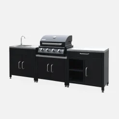 Buitenkeuken 7 modules roestvrij staal met gasbarbecue + hoes