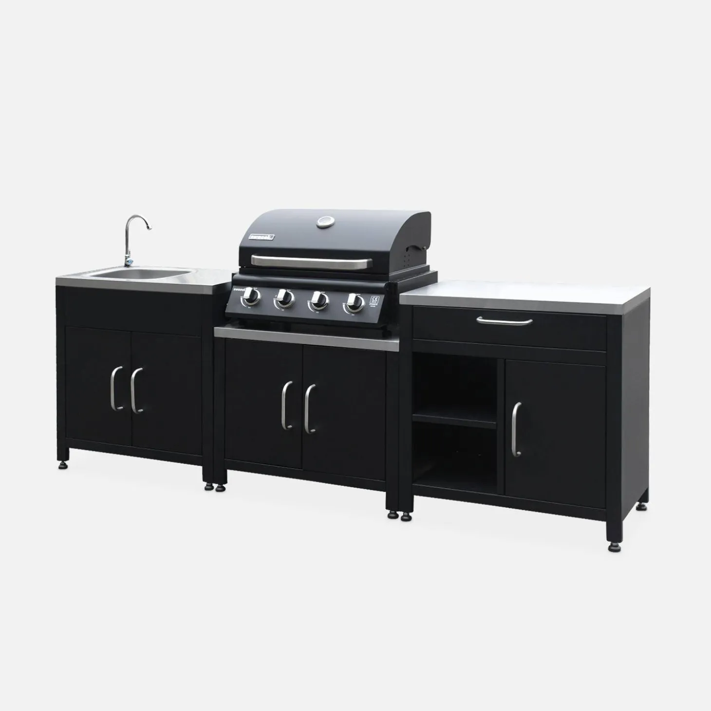 Buitenkeuken 7 modules roestvrij staal met gasbarbecue + hoes