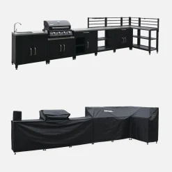 Buitenkeuken 7 modules roestvrij staal met gasbarbecue + hoes
