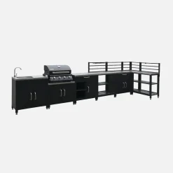 Buitenkeuken 7 modules roestvrij staal met gasbarbecue + hoes