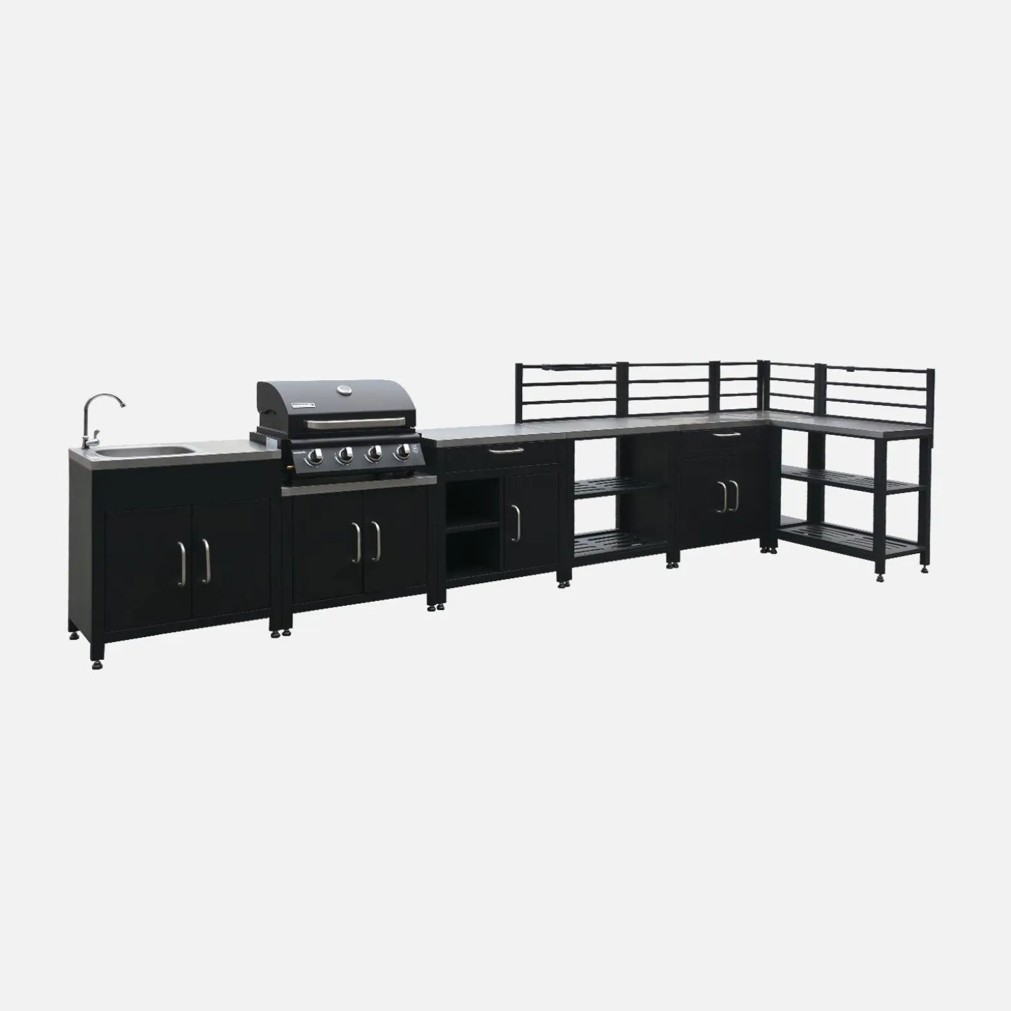 Buitenkeuken 7 modules roestvrij staal met gasbarbecue + hoes