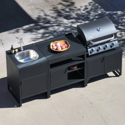 Buitenkeuken 3 modules roestvrij staal met gasbarbecue 4 branders