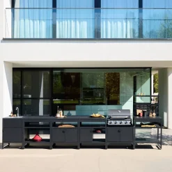 Buitenkeuken 6 modules roestvrij staal met gasbarbecue 4 branders