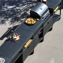 Buitenkeuken 6 modules roestvrij staal met gasbarbecue 4 branders
