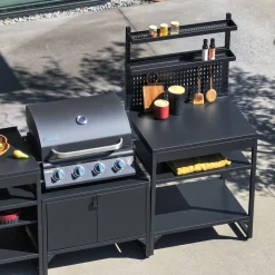 Buitenkeuken 6 modules roestvrij staal met gasbarbecue 4 branders