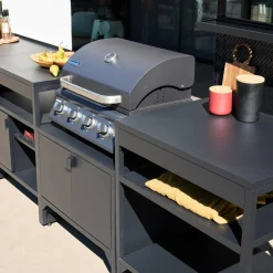 Buitenkeuken 6 modules roestvrij staal met gasbarbecue 4 branders