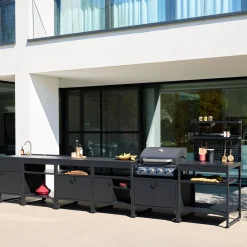 Buitenkeuken 6 modules roestvrij staal met gasbarbecue 4 branders