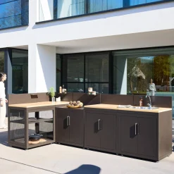 Buitenkeuken 5 modules staal en houtdecor