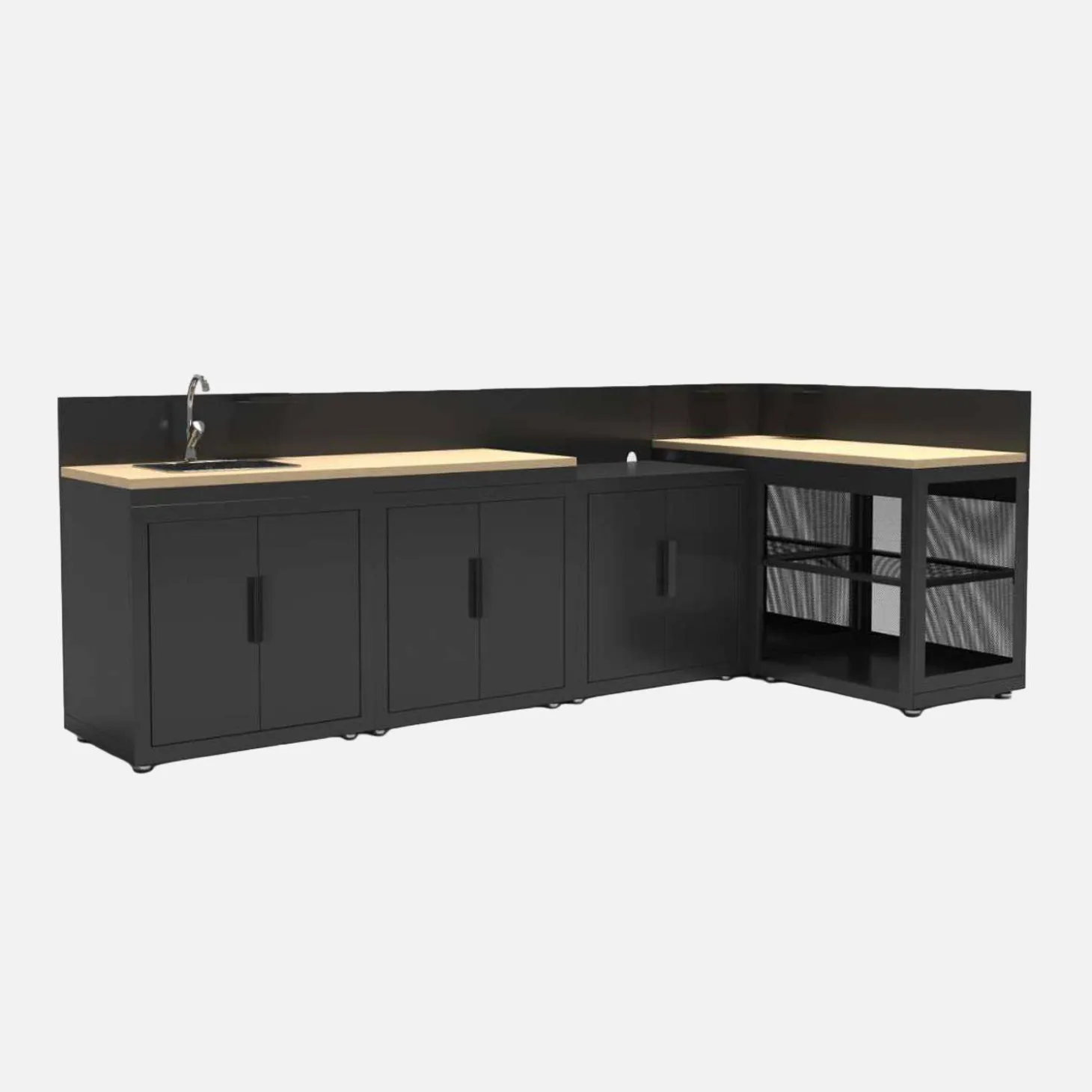 Buitenkeuken 5 modules staal en houtdecor