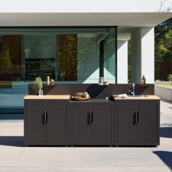 Buitenkeuken 3 modules staal en houtdecor