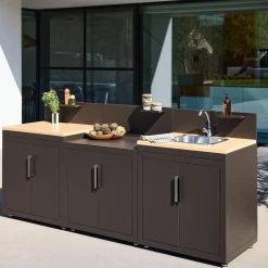 Buitenkeuken 3 modules staal en houtdecor