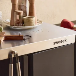 Buitenkeuken tafel in roestvrij staal 94,5 cm met opklapbaar blad