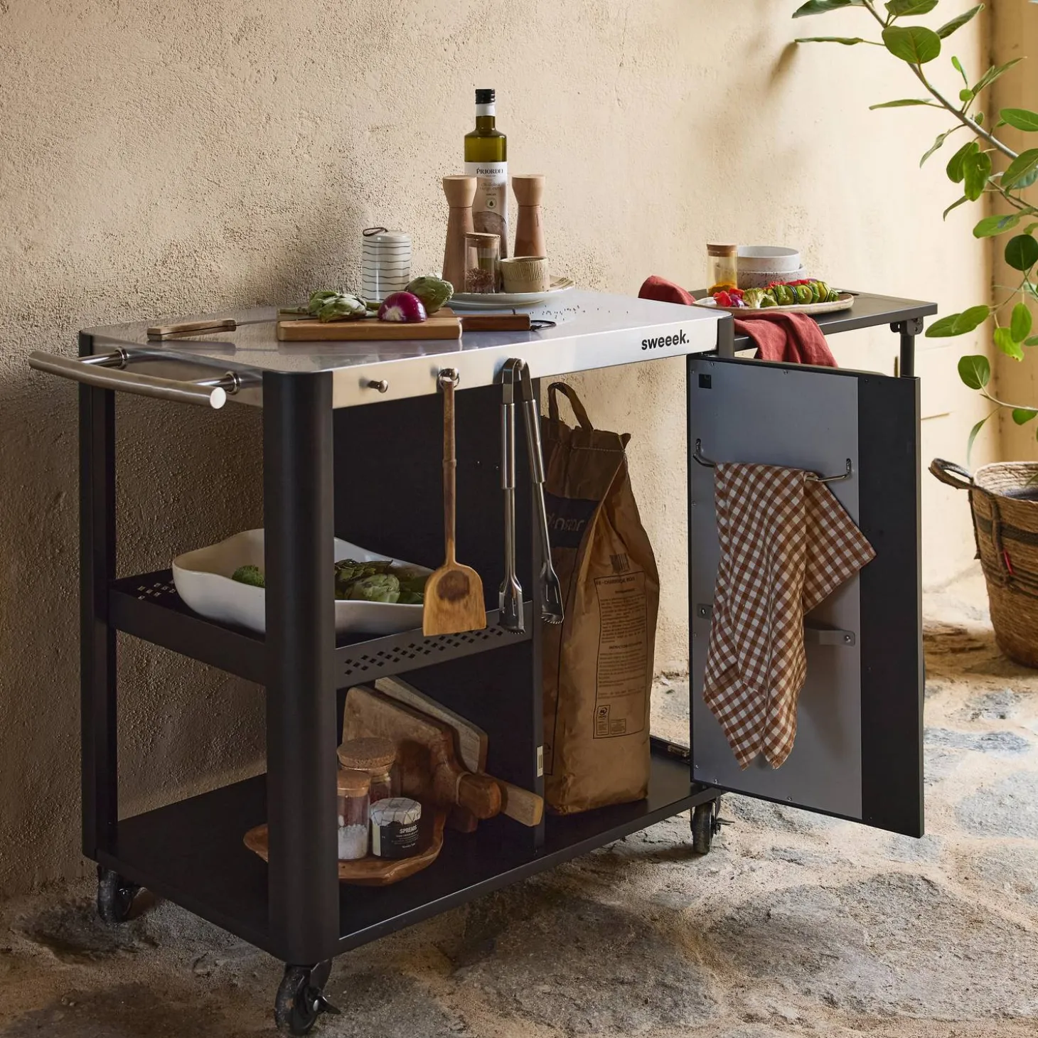 Buitenkeuken tafel in roestvrij staal 94,5 cm met opklapbaar blad