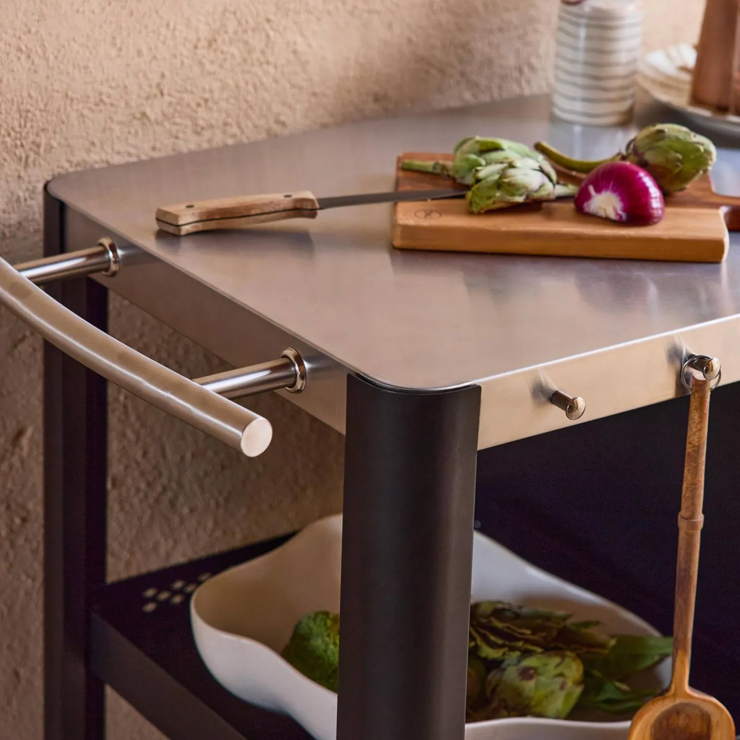 Buitenkeuken tafel in roestvrij staal 94,5 cm met opklapbaar blad