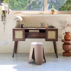 Bureau decor hout en vlechtwerk 2 deuren