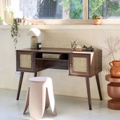 Bureau decor hout en vlechtwerk 2 deuren