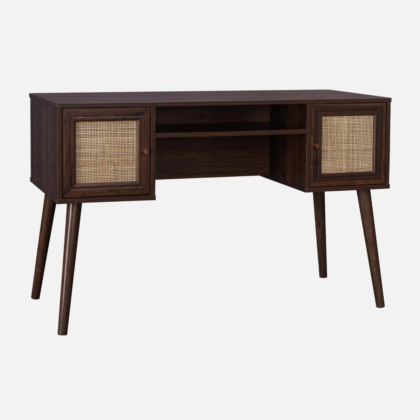Bureau decor hout en vlechtwerk 2 deuren