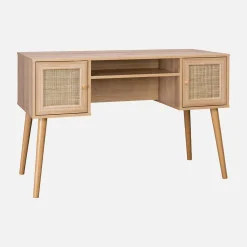 Bureau decor hout en vlechtwerk 2 deuren