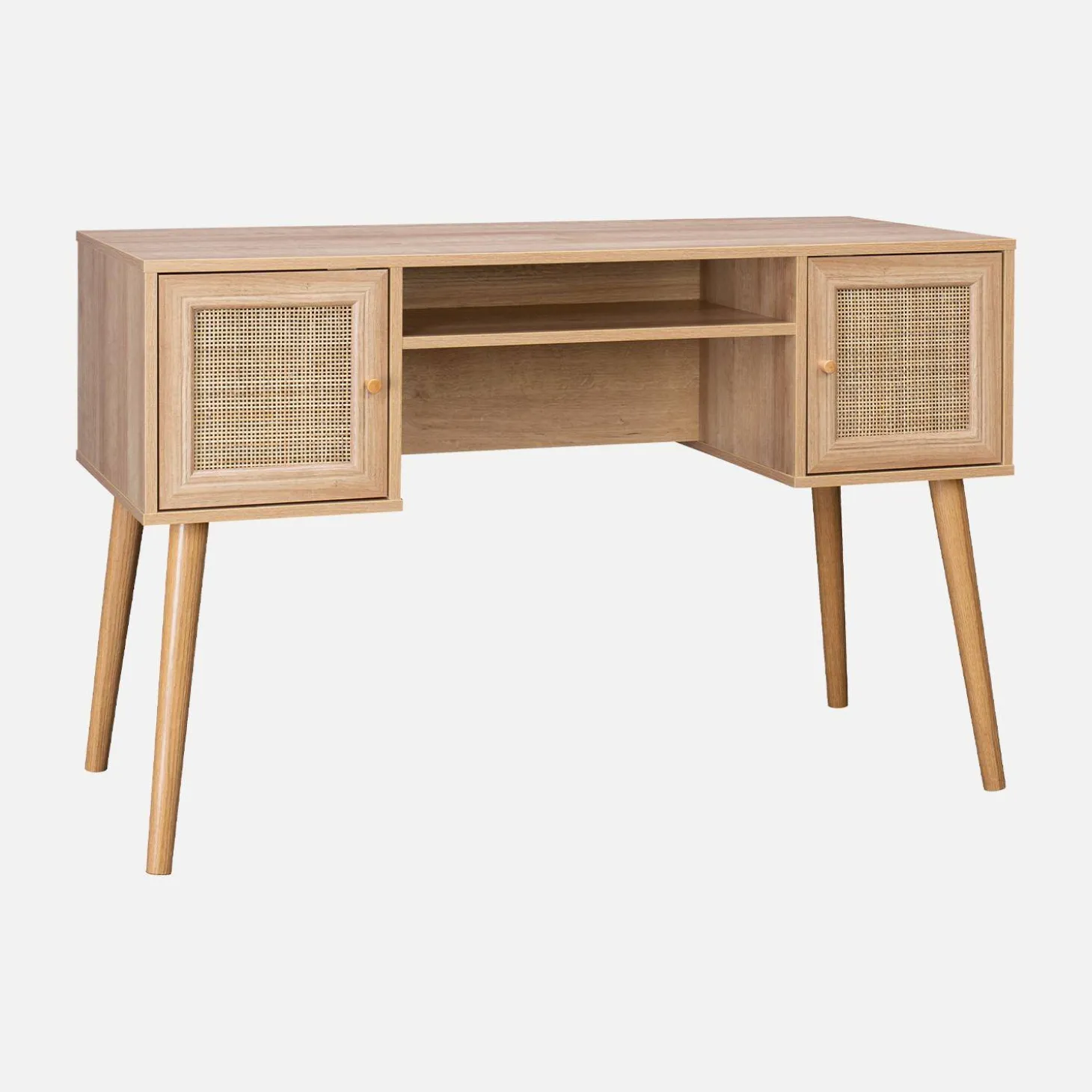 Bureau decor hout en vlechtwerk 2 deuren