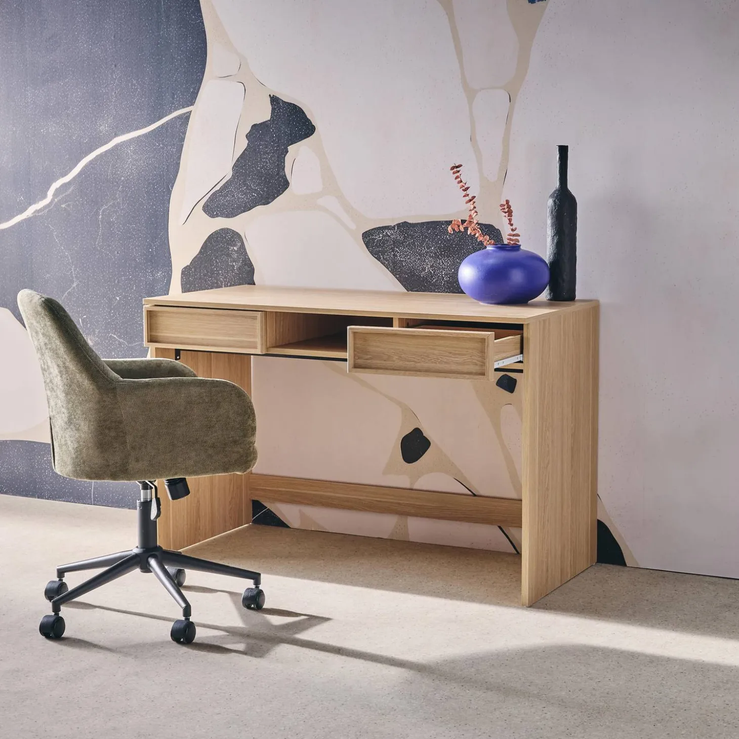 Bureau houteffect 2 lades en 1 nis 120cm