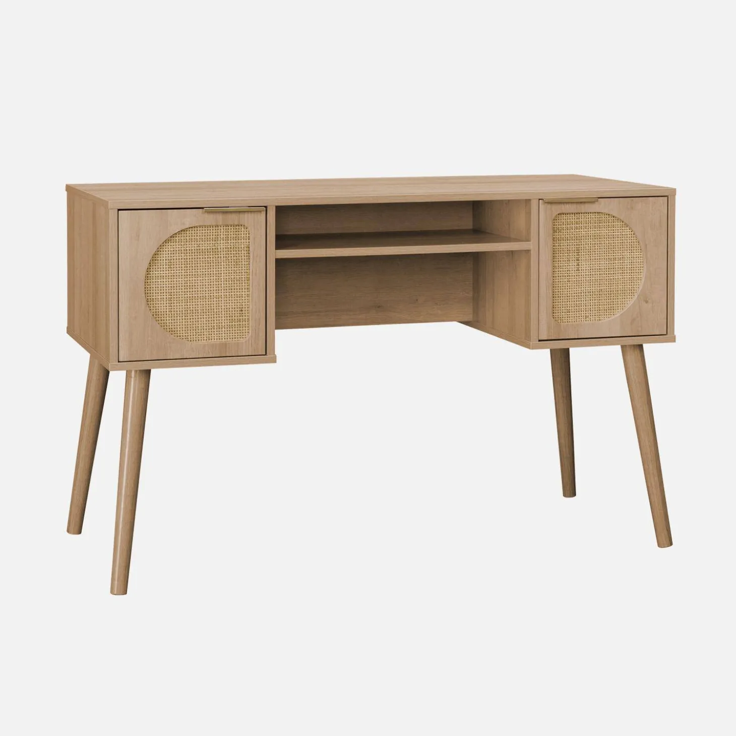 Bureau met houten effect en rotan 2 lades