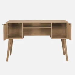 Bureau met houten effect en rotan 2 lades