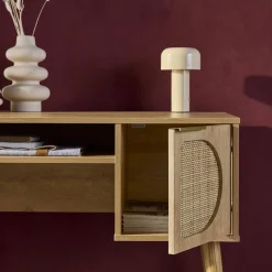 Bureau met houten effect en rotan 2 lades