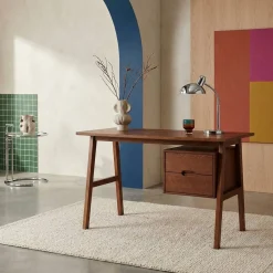 Bureau met 2 laden rubberhout en eikenfineer