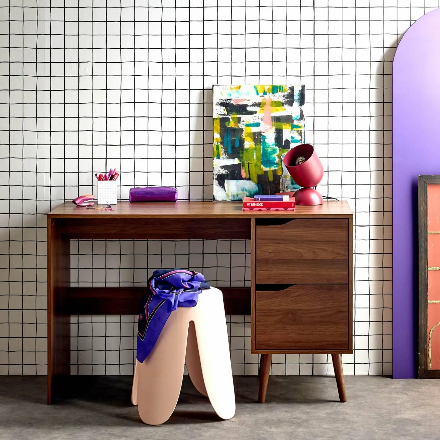 Bureau met 2 lades in walnootkleurig hout