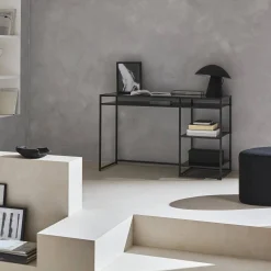 Bureau met 2 planken in zwart metaal, 120 CM