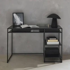 Bureau met 2 planken in zwart metaal, 120 CM