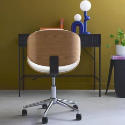 Bureaustoel met wielen, gebogen hout en kunstlederen afwerking