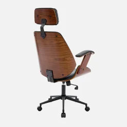 Bureaustoel met wielen, gebogen hout en kunstleren afwerking