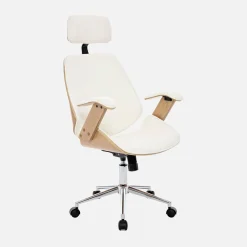 Bureaustoel met wielen, gebogen hout en kunstleren afwerking