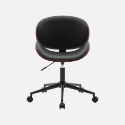 Bureaustoel met wielen, gebogen hout en kunstlederen afwerking