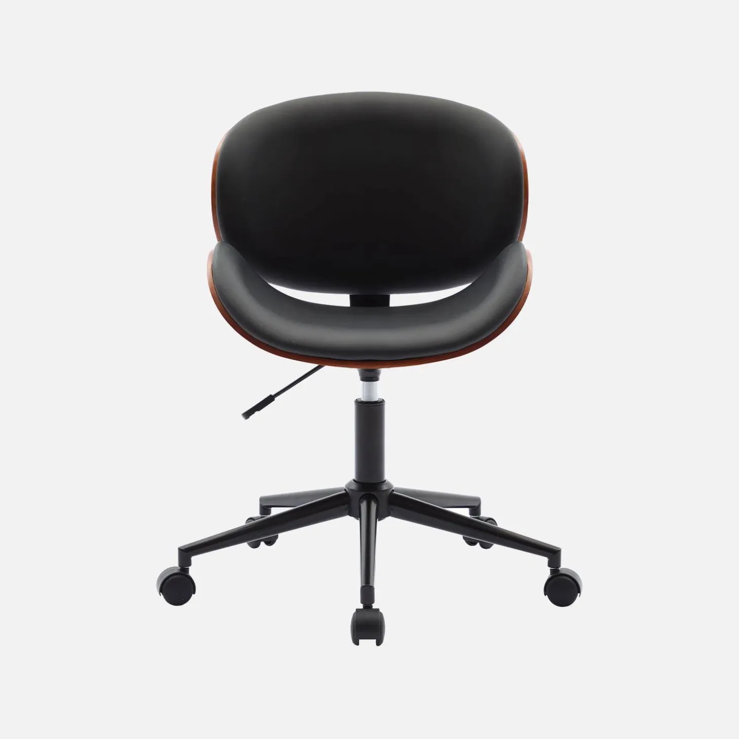 Bureaustoel met wielen, gebogen hout en kunstlederen afwerking