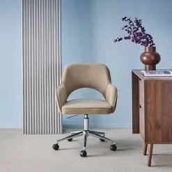 Bureaustoel op wielen in corduroy met chroom onderstel