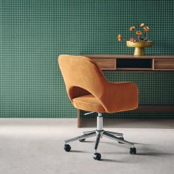 Bureaustoel op wielen in corduroy met chroom onderstel