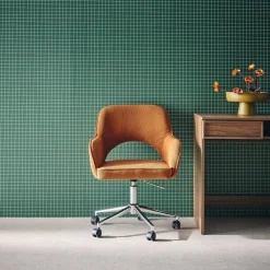 Bureaustoel op wielen in corduroy met chroom onderstel