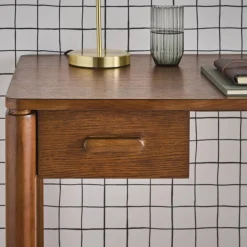 Bureau van rubberhout en eikenfineer, 1 lade