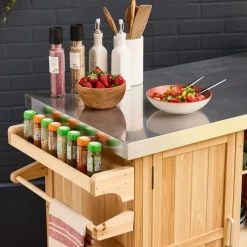 130cm dennenhouten barbecue dressoir met handgrepen, 7 opbergruimtes