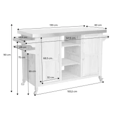 130cm dennenhouten barbecue dressoir met handgrepen, 7 opbergruimtes