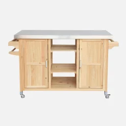 130cm dennenhouten barbecue dressoir met handgrepen, 7 opbergruimtes