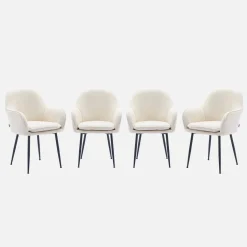 Corduroy fauteuil met matzwarte metalen poten (Set van 4)