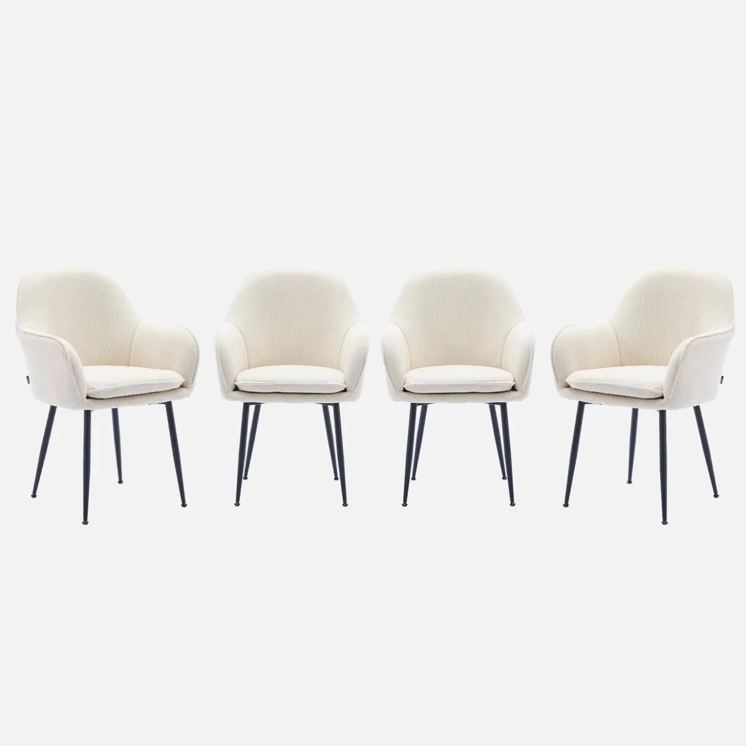Corduroy fauteuil met matzwarte metalen poten (Set van 4)