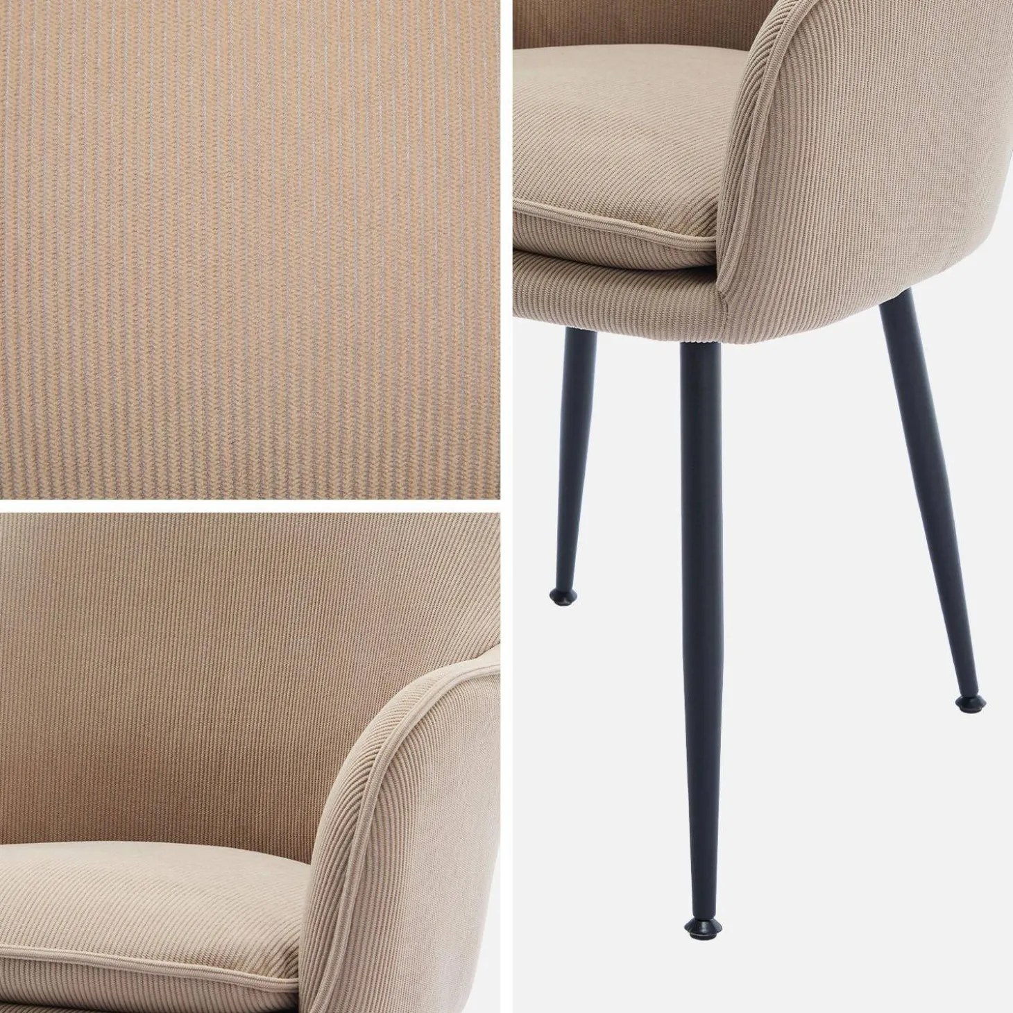 Corduroy fauteuil met matzwarte metalen poten (Set van 4)