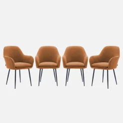 Corduroy fauteuil met matzwarte metalen poten (Set van 4)
