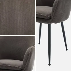 Corduroy fauteuil met matzwarte metalen poten (Set van 2)