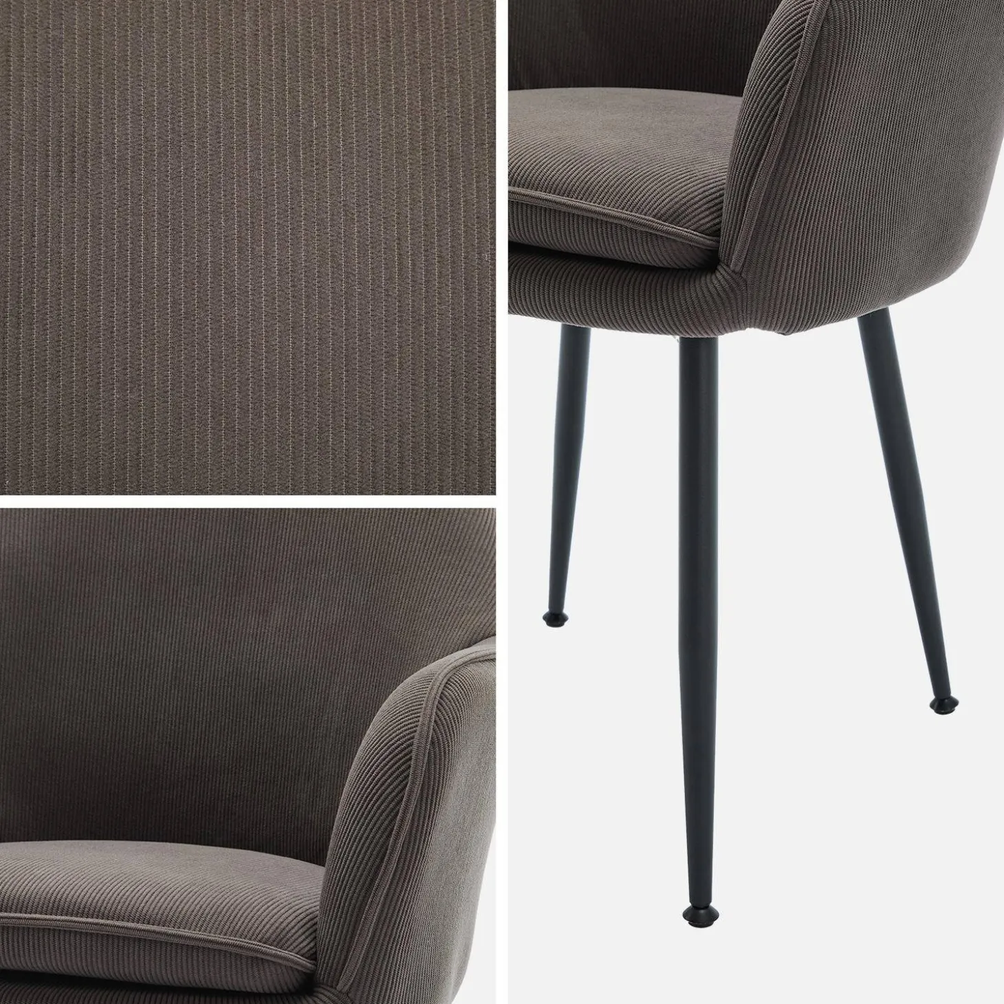 Corduroy fauteuil met matzwarte metalen poten (Set van 2)
