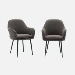 Corduroy fauteuil met matzwarte metalen poten (Set van 2)